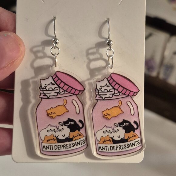 Jewelry - My Anti-Depressants are Cats Earrings